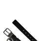 Black Calf Leather Silver Metal Buckle Belt