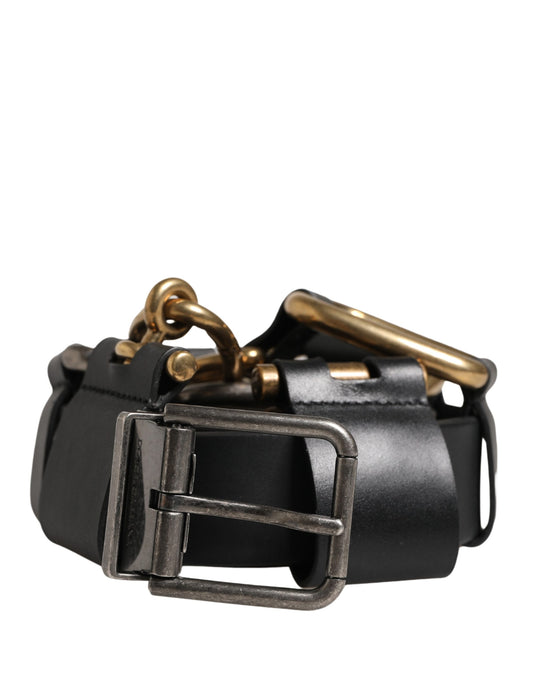 Men Black Classic Leather Metal Buckle Belt