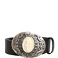 Black Calf Leather Ornate Metal Buckle Belt