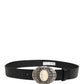 Black Calf Leather Ornate Metal Buckle Belt