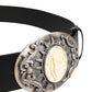 Black Calf Leather Ornate Metal Buckle Belt