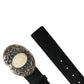 Black Calf Leather Ornate Metal Buckle Belt