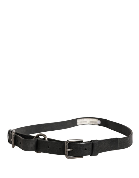 Men Black Calfskin Leather Metal Buckle Belt