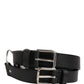 Black Double Strap Leather Silver Buckle Belt