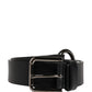 Men Black Calfskin Leather Metal Buckle Belt