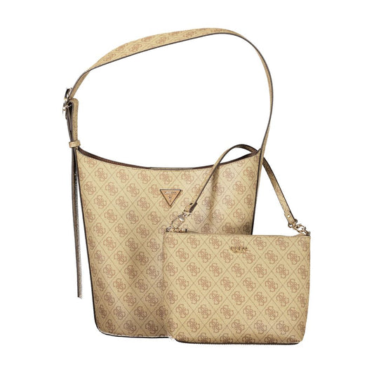 Beige Polyurethane Women Handbag