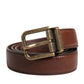 Men Brown Classic Leather Metal Buckle Belt