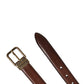 Men Brown Classic Leather Metal Buckle Belt