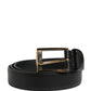 Men Black Classic Leather Metal Buckle Belt