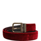 Men Burgundy Velvet Cotton Metal Buckle Belt