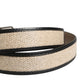 Men Beige Woven Leather Metal Buckle Belt
