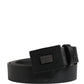 Men Black Calfskin Leather Square Buckle Belt