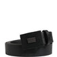 Men Black Calfskin Leather Square Buckle Belt