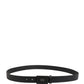 Men Black Calfskin Leather Square Buckle Belt
