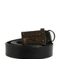 Men Black Classic Leather Logo Buckle Belt