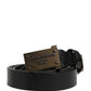 Men Black Classic Leather Logo Buckle Belt