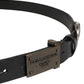 Men Black Classic Leather Logo Buckle Belt