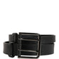 Black Double Strap Leather Silver Buckle Belt