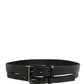 Black Double Strap Leather Silver Buckle Belt