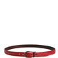 Men Red Exotic Leather Metal Buckle Belt