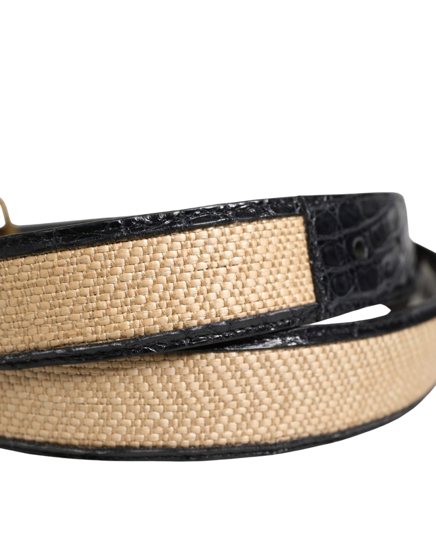 Men Beige Braided Leather Metal Buckle Belt