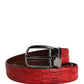Men Red Exotic Leather Metal Buckle Belt