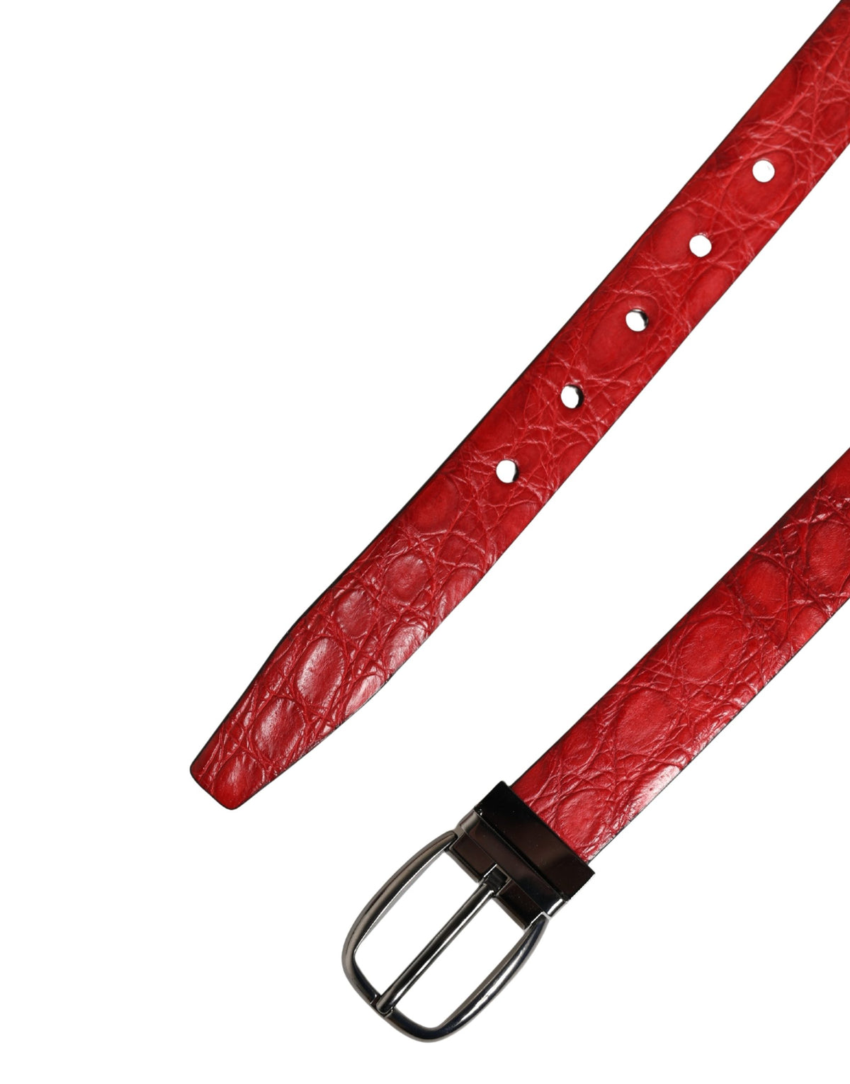 Men Red Exotic Leather Metal Buckle Belt