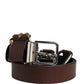 Men Brown Classic Leather Metal Buckle Belt