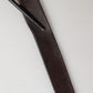 Men Brown Calf Leather Logo Metal Buckle Belt