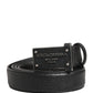 Men Black Calf Leather Logo Metal Buckle Belt