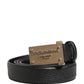 Men Black Calf Leather Logo Metal Buckle Belt