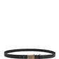Men Black Calf Leather Logo Metal Buckle Belt