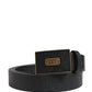 Men Black Classic Leather Logo Buckle Belt