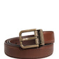 Men Brown Classic Leather Metal Buckle Belt