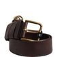 Men Brown Calfskin Leather Metal Buckle Belt