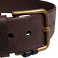 Men Brown Calfskin Leather Metal Buckle Belt