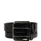 Men Black Exotic Leather Double Strap Belt