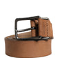 Men Brown Leather Classic Metal Buckle Belt
