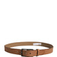 Men Brown Leather Classic Metal Buckle Belt