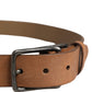 Men Brown Leather Classic Metal Buckle Belt