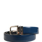 Men Blue Classic Leather Metal Buckle Belt
