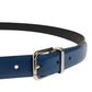 Men Blue Classic Leather Metal Buckle Belt