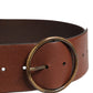 Brown Leather Wide Waist Metal Round Belt