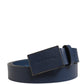 Blue Calf Leather Logo Metal Buckle Belt