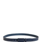 Blue Calf Leather Logo Metal Buckle Belt