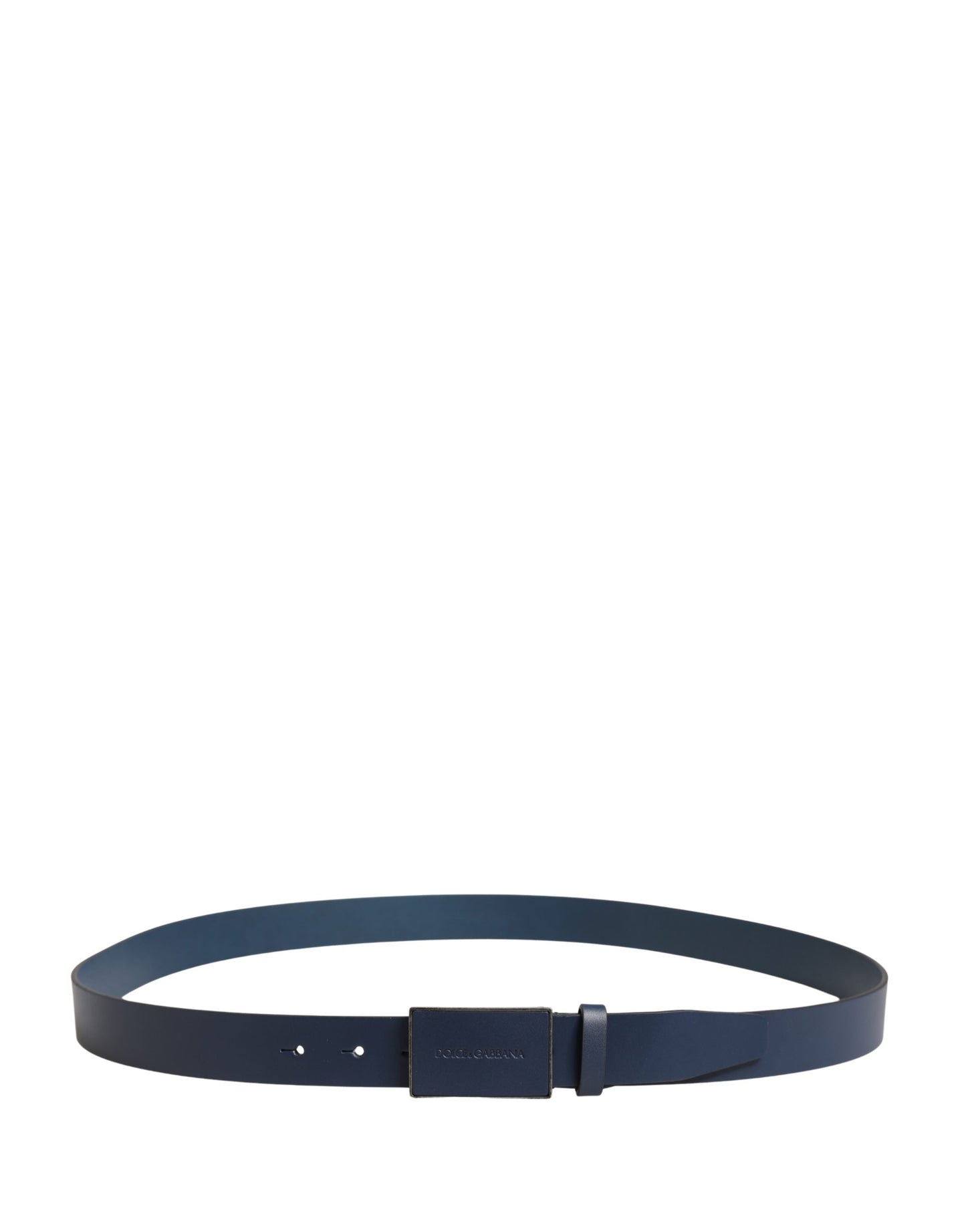 Dark Blue Calf Leather Logo Metal Buckle Belt