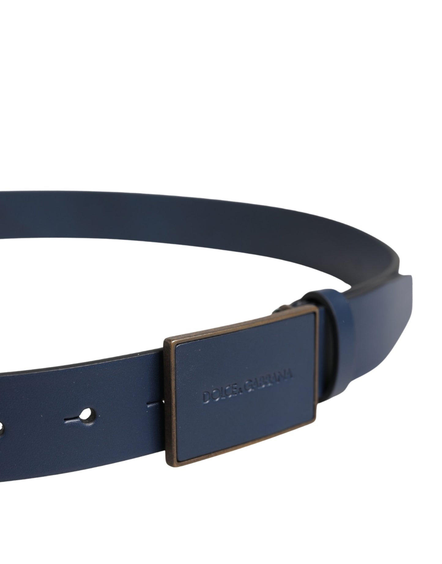 Dark Blue Calf Leather Logo Metal Buckle Belt