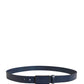 Men Blue Calf Leather Logo Metal Buckle Belt