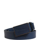 Men Blue Calf Leather Logo Metal Buckle Belt
