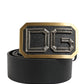 Men Black Leather DG Logo Metal Buckle Belt